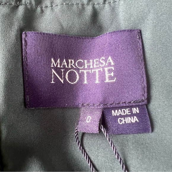 Marchesa Notte Emerald Floral Chiffon Dress Blouson Sleeve Pleated Skirt NWT - Picture 15 of 15